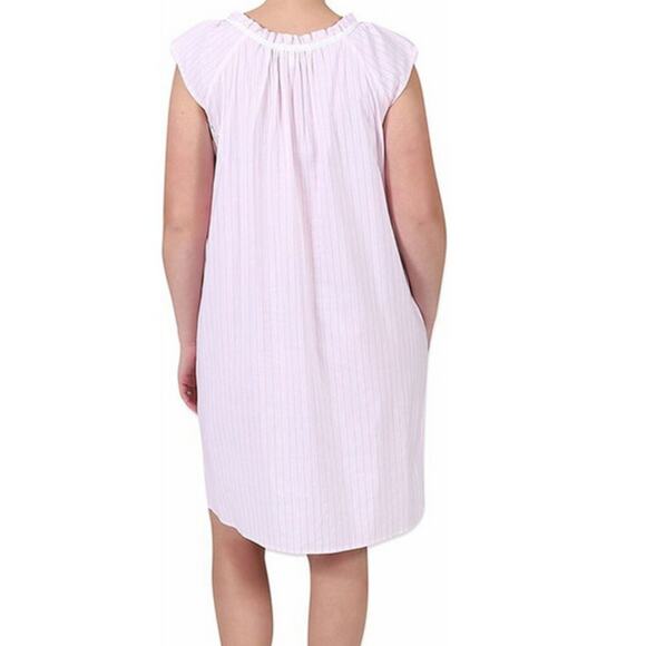 Miss Elaine Intimates Pink and White Tie Pleated Striped Nightgown Size Medium - Picture 2 of 3